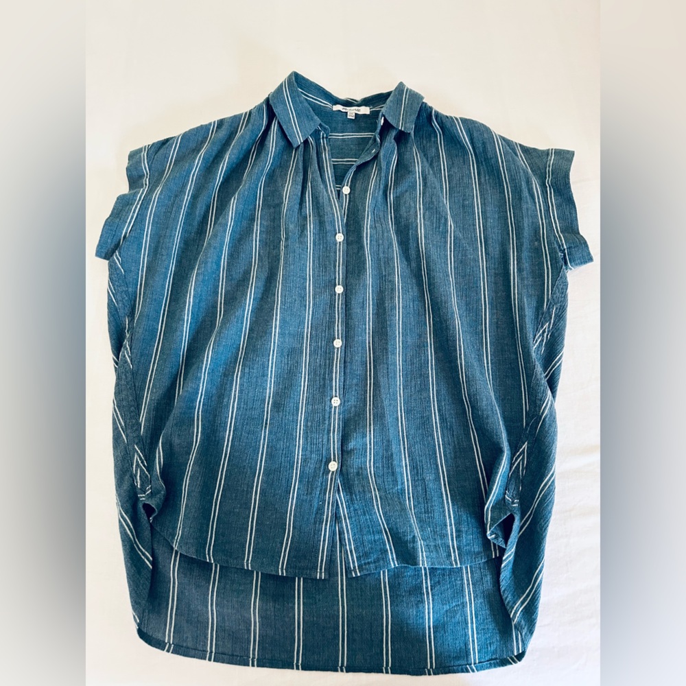 Madewell Blue Striped Button Front Blouse XXS Lightweight Collared Top